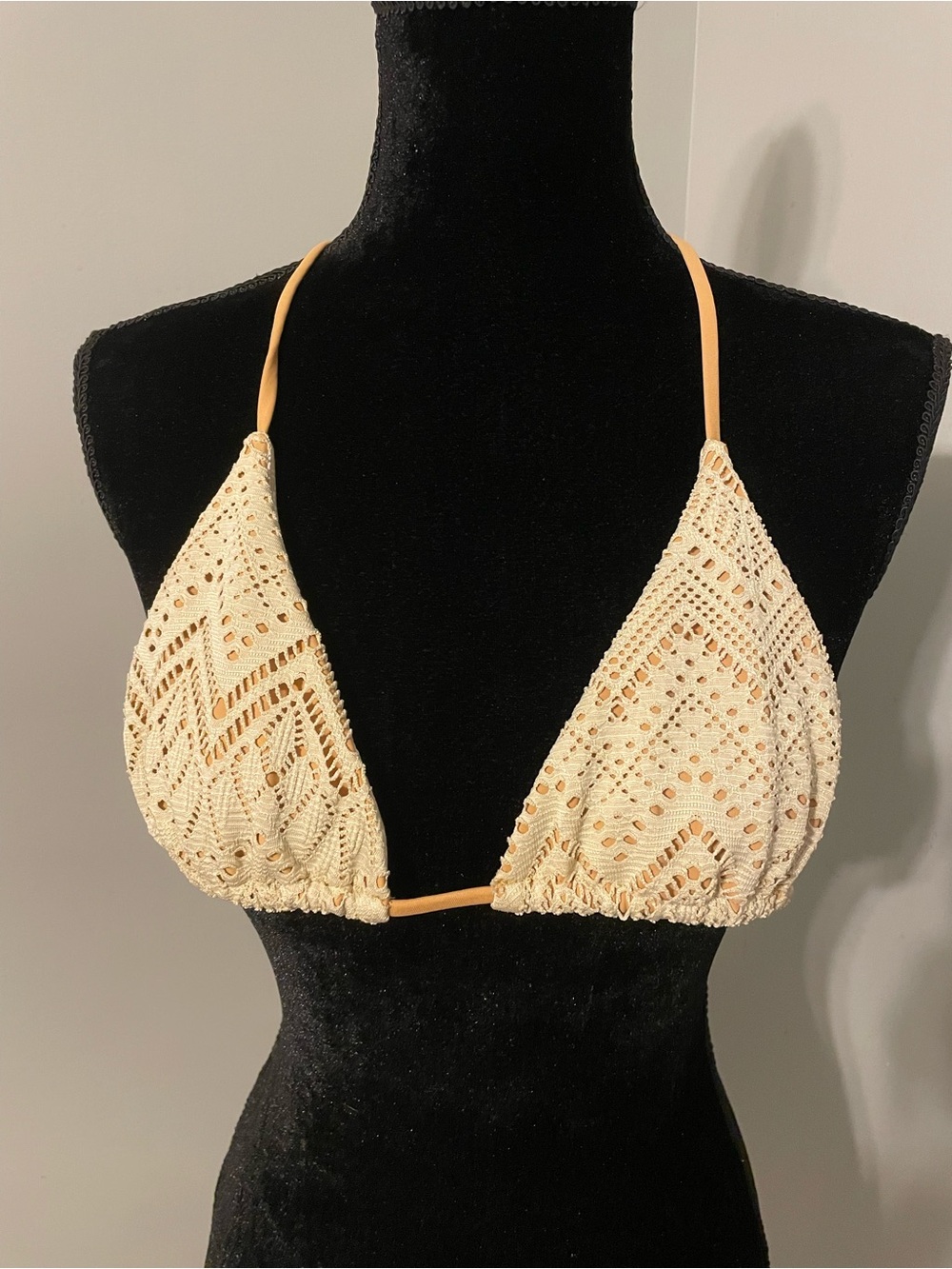 Free People Cream Crochet style Triangle Bikini Top